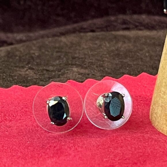 3 Stone Midnight Sapphire Ring & Earrings Set in Durable Stainless Steel. - Picture 7 of 17